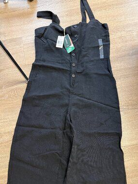 NWT tentree TreeLinen Apron Front Jumpsuit Meteorite Black Wide Leg Size M